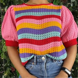 NOT FOR SALE Pink Multicolor Striped Handmade Stella Pardo Sweater Sz M